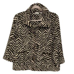 Zenergy Brown Animal Jacket Safari Lightweight Chicos Sz‎ 1 Medium Sporty Zebra